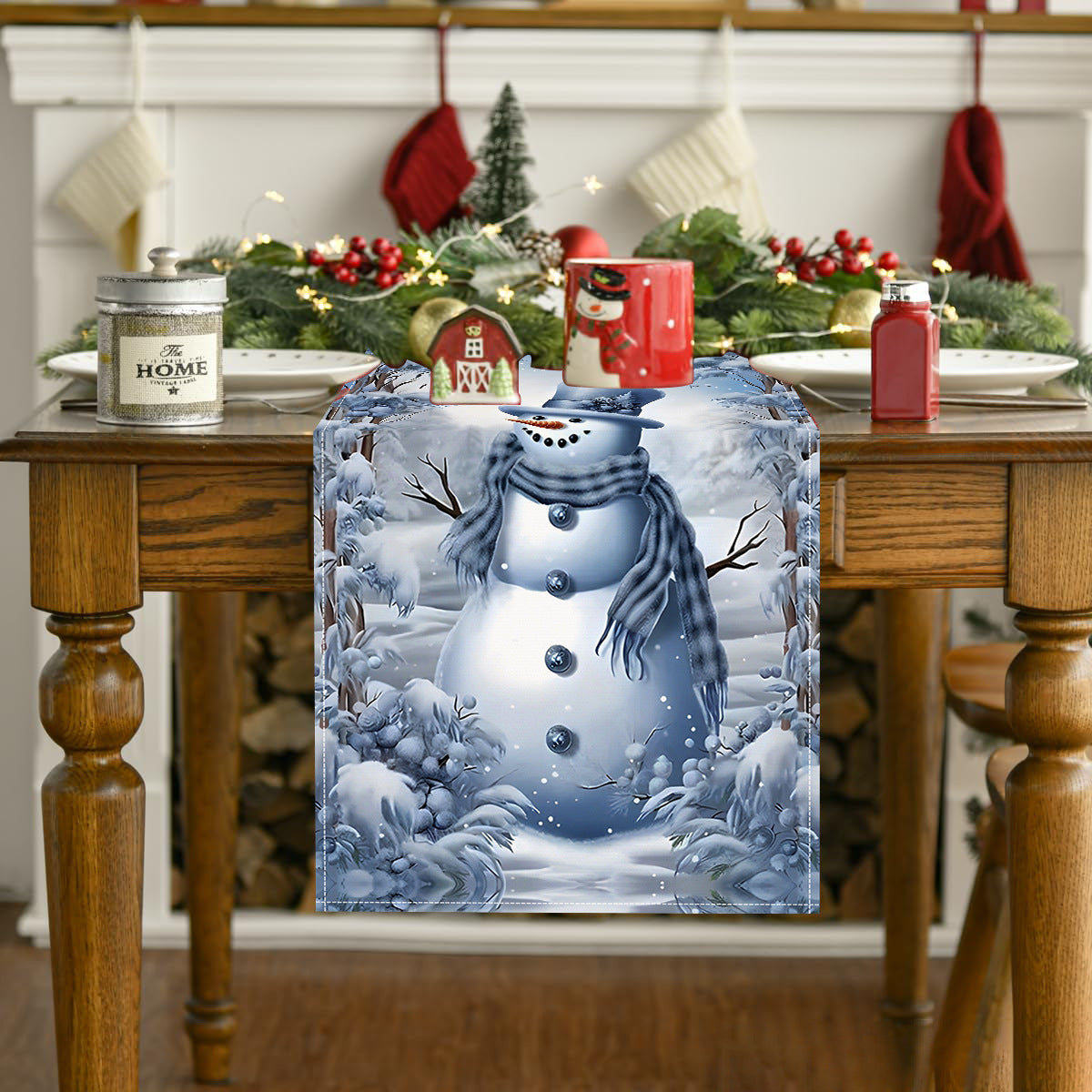 Christmas Snowman Table Flag Festival Restaurant Tablecloth Mat Tablecloth Home Kitchen Table Decoration Tea Flag - Korvel
