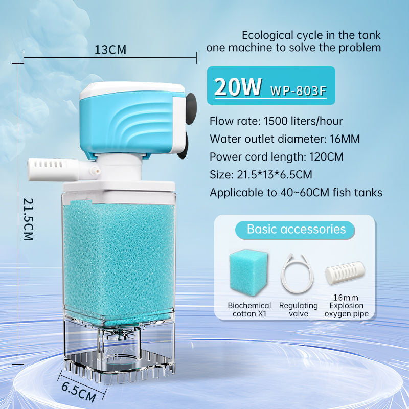 Multifunctional Aquarium Sponge Filter: Water Purifier, Pump, Wave Maker, with Suction Cup & Air Pump - Korvel