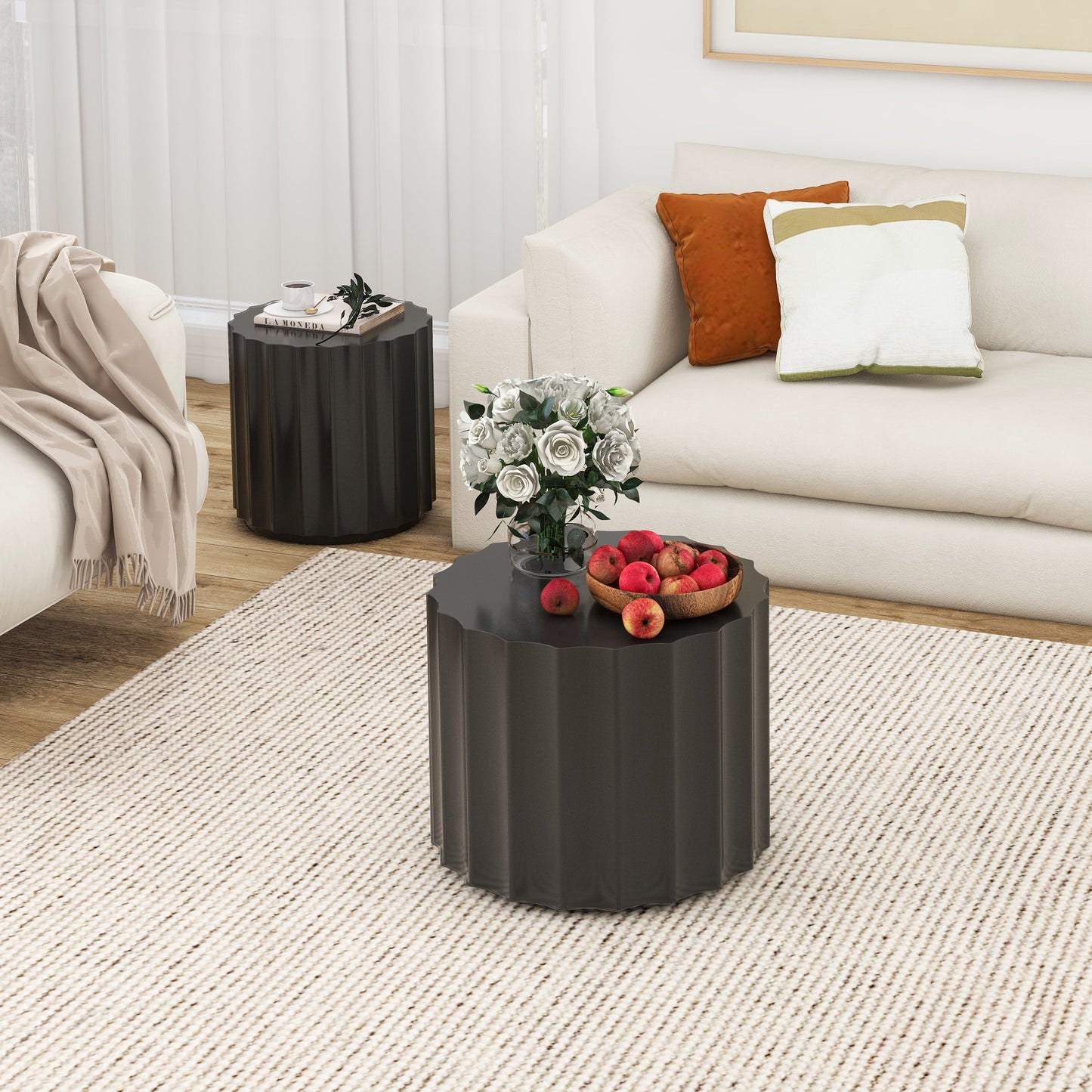 Coffee Table Set of 2, Round Coffee Table ,Nesting Coffet Table,End table,Circle Sidetable for Living room ,Bedroom - Korvel