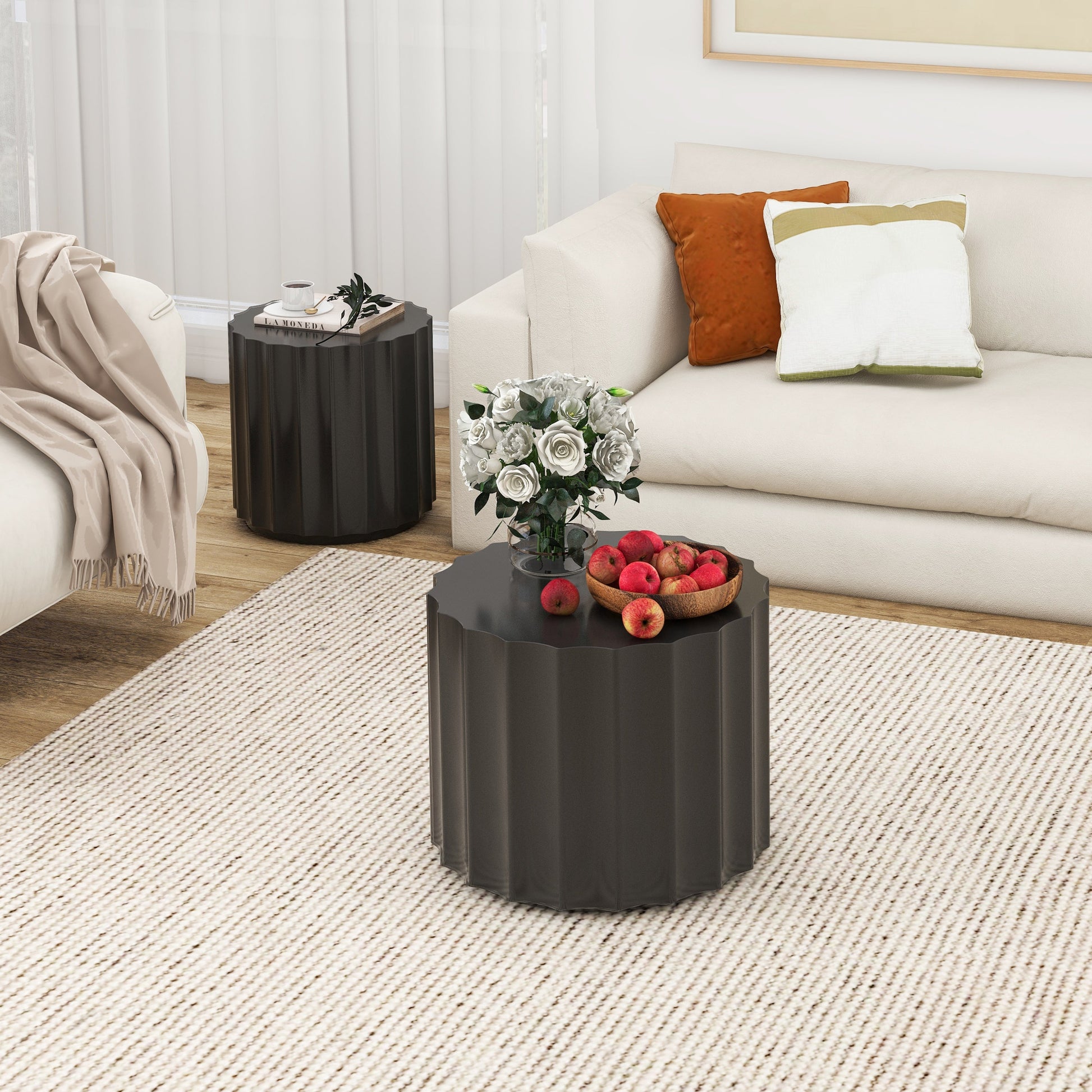 Coffee Table Set of 2, Round Coffee Table ,Nesting Coffet Table,End table,Circle Sidetable for Living room ,Bedroom - Korvel
