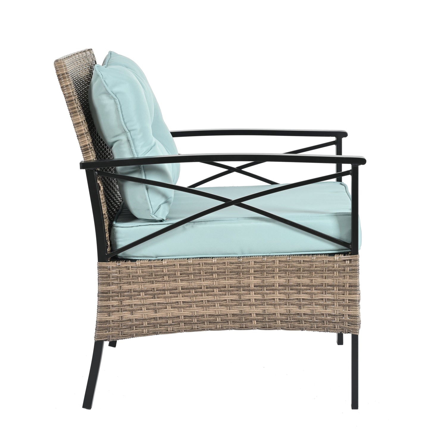 Conjunto de Muebles de Wicker para Exterior Premium con Mesa de Metal Negra