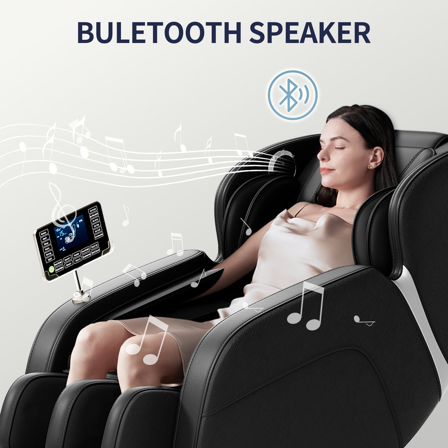 Full body deep tissue massage chair, foot massage, 8 fixed massage rollers, touch screen suitable for 5.1-5.75 feet high (black) - Korvel
