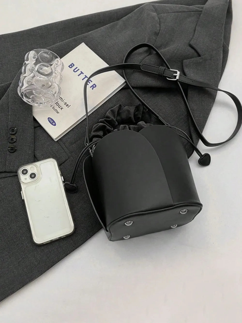 Premium PU Leather Drawstring Bucket Bag