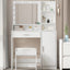 Large drawer with mirror and light, three-layer storage vanity, adjustable brightness for 3 lighting modes (white with stool) - Korvel