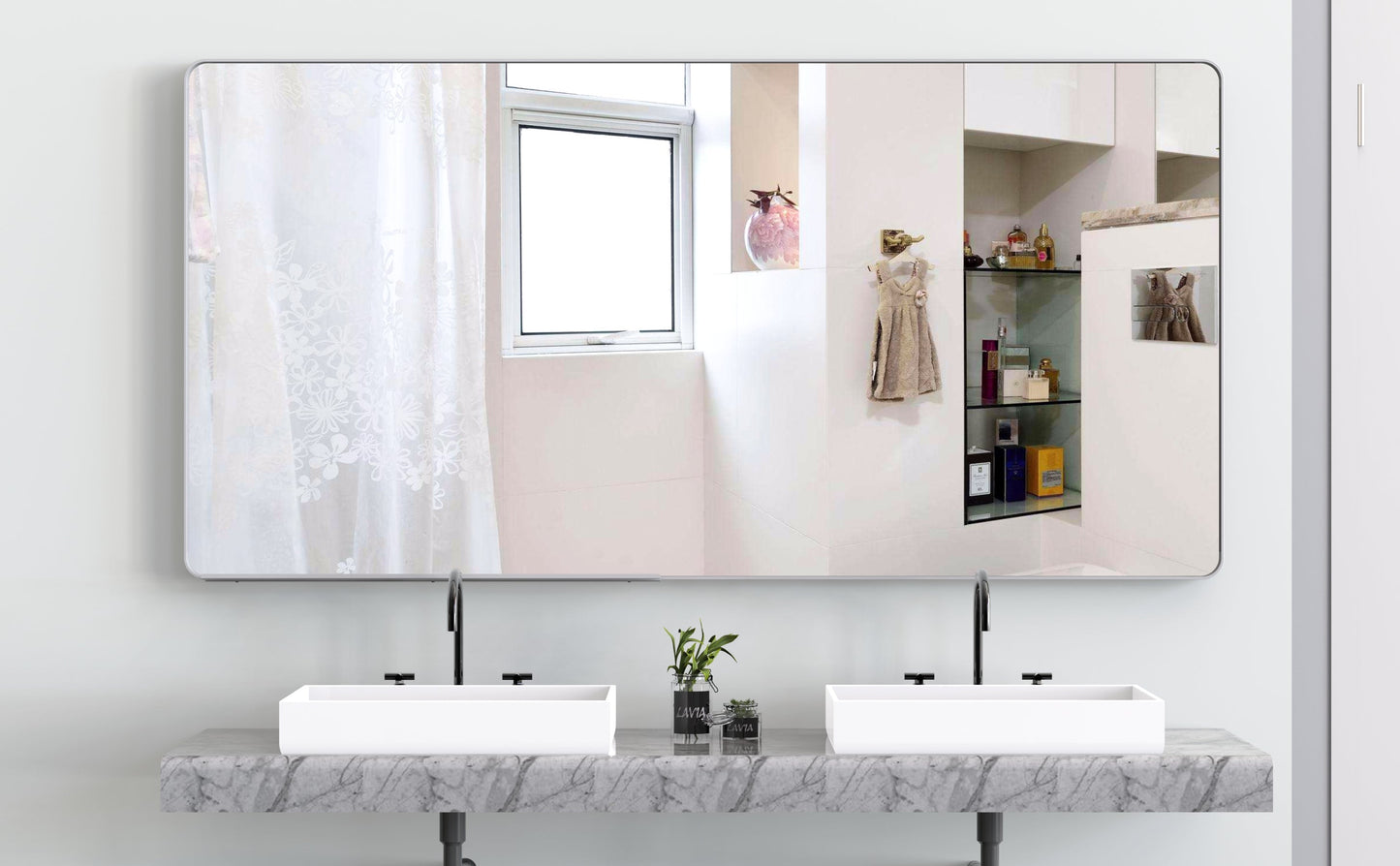 Large Movable Tray Bathroom Mirror with Aluminum Frame
