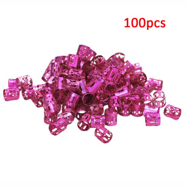 100 Pcs/set 7 Colors Mixed Beads Adjustable Hair Braids Dreadlock Beads Adjustable Hair Braid Rings Cuff Clips Tubes Jewelry - Korvel