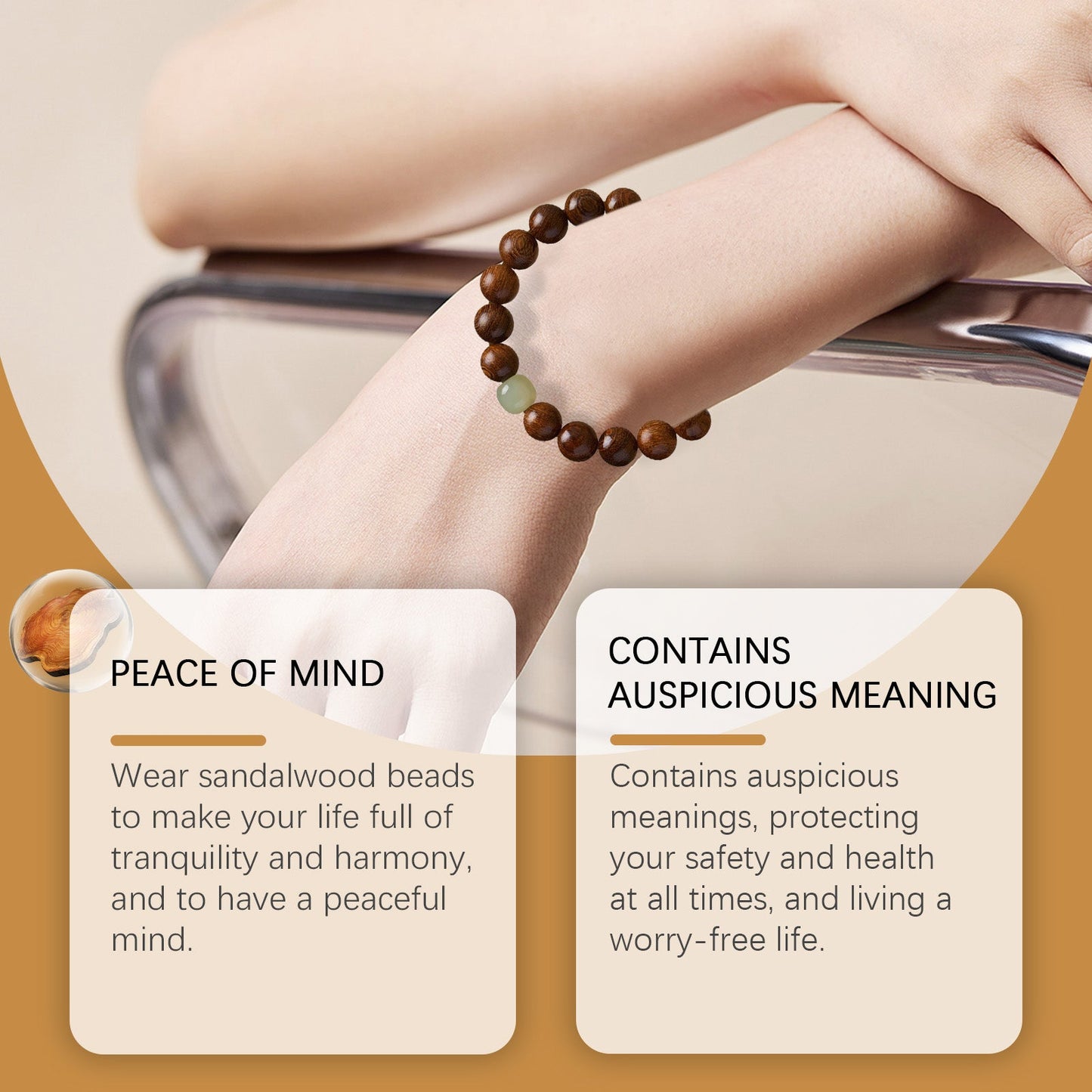 Pulsera Decorativa de Cuentas de Sándalo con Alambre Dorado