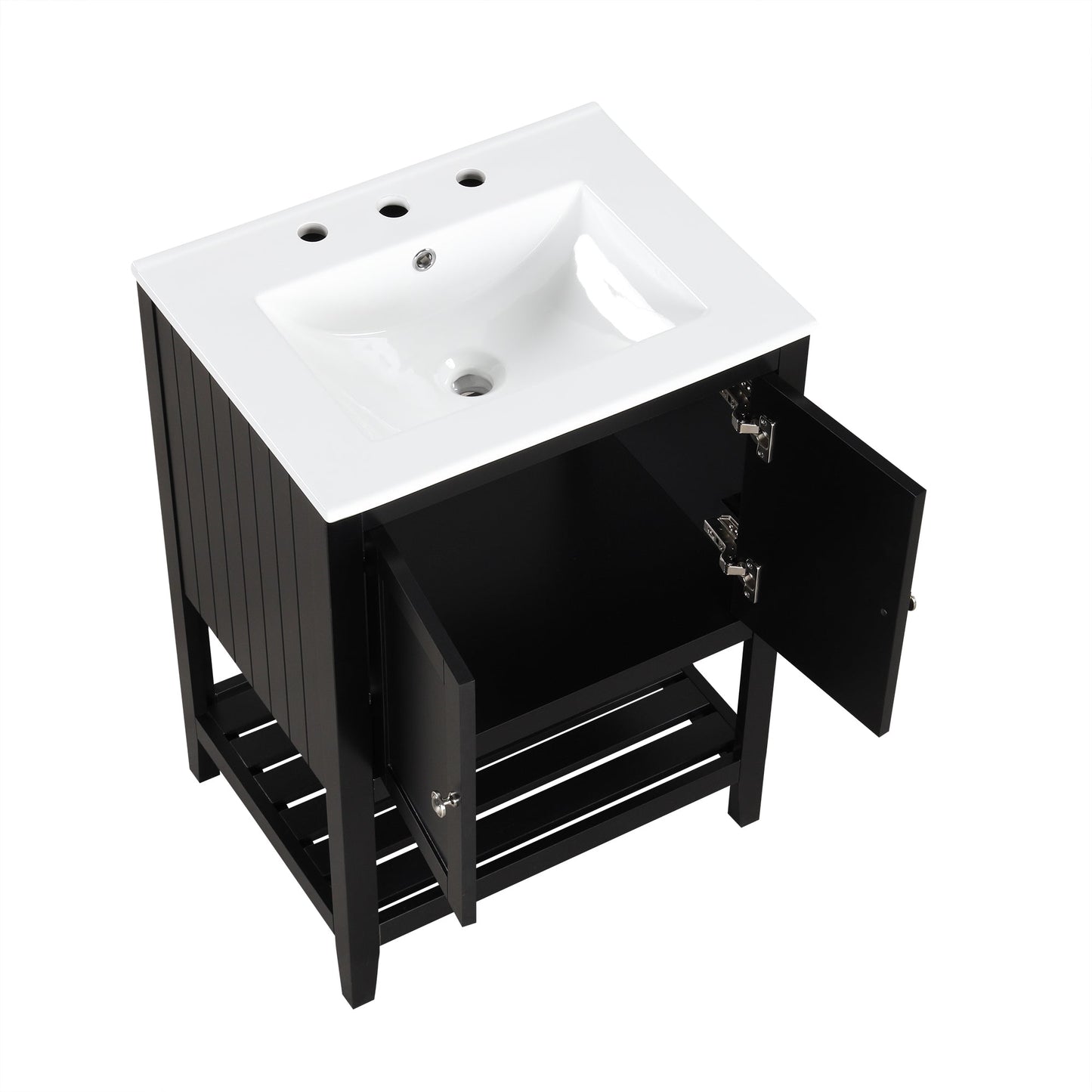 Meuble de salle de bain moderne noir de 24" avec évier en céramique élégant