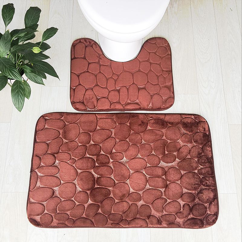 Embossed Stone Two-Piece Bathroom Toilet Floor Mat PVC Non-Slip Absorbent Carpet Door Mat - Korvel