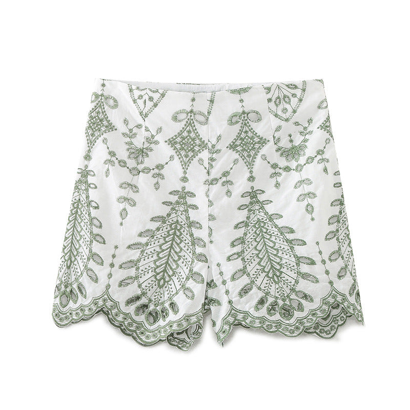 Fashionable Casual Loose Embroidered Top and Shorts Set