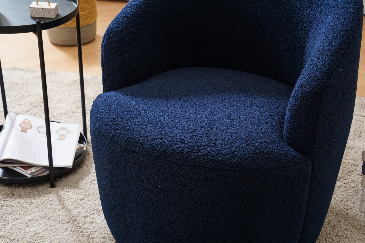 Teddy Fabric Swivel Accent Armchair - Dark Blue