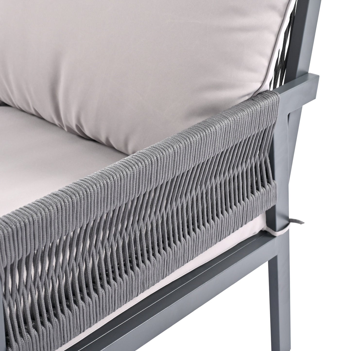 Outdoor Furniture with Tempered Glass Table Deep Seating with Thick Cushion for Backyard Porch Balcony (Grey) - Korvel