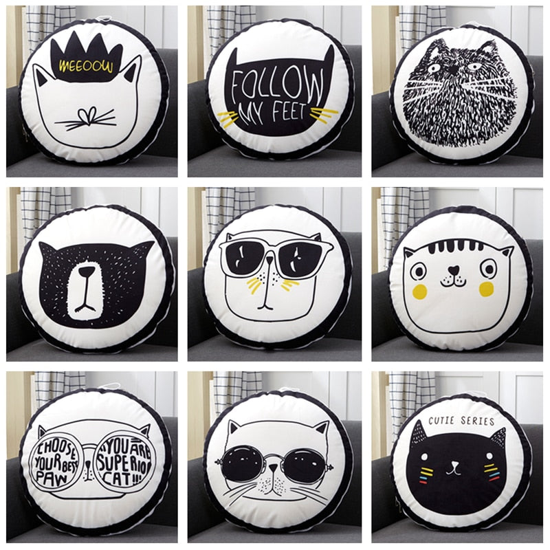 40cm Multifunction Cartoon Cool Cat Plush Round Portable Cushion Blanket Air Conditioning Quilt Throw Pillows for Car Sofa - Korvel