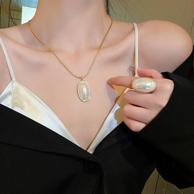 Oval Pearl Necklace for Women Jewelry French Fashion New Style Luxury Collar Chain Necklaces - Korvel