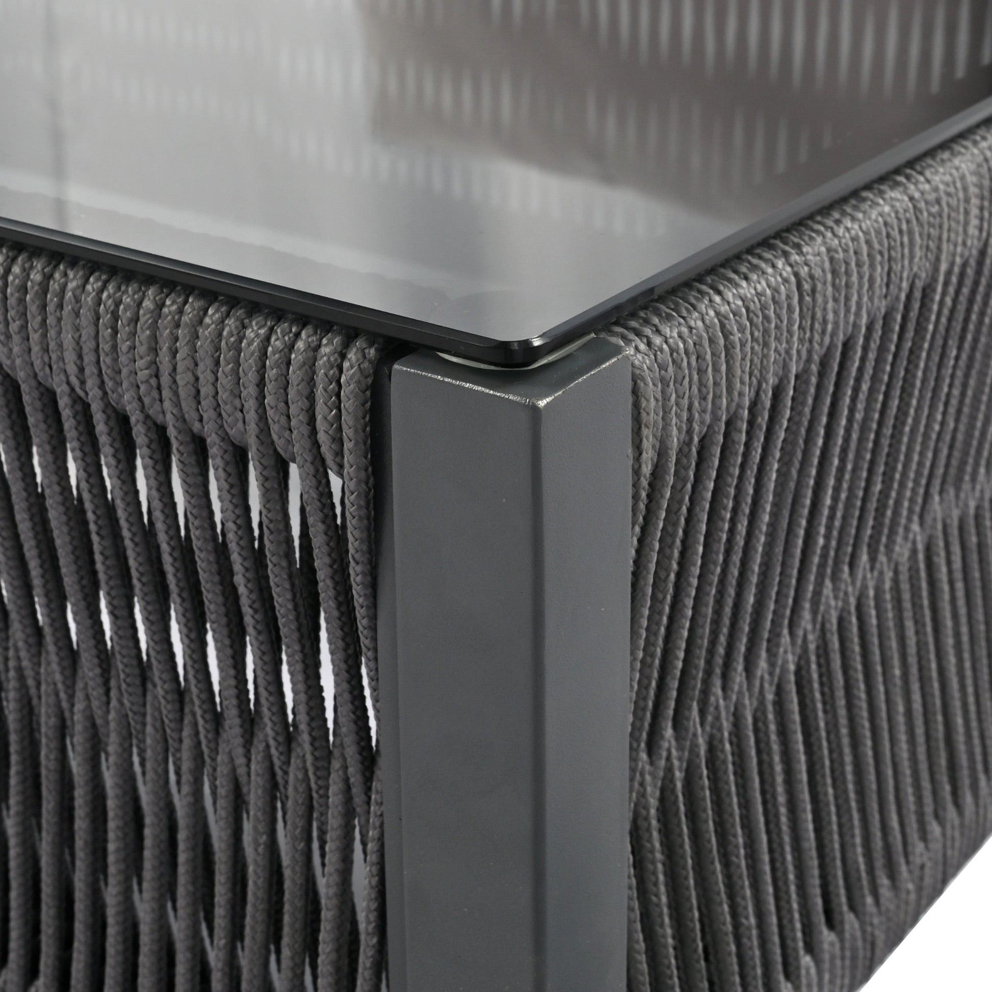 Outdoor Furniture with Tempered Glass Table Deep Seating with Thick Cushion for Backyard Porch Balcony (Grey) - Korvel