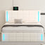 Queen Size Upholstered Bed with LED Lights Hydraulic Storage System and USB Charging Station White - Korvel