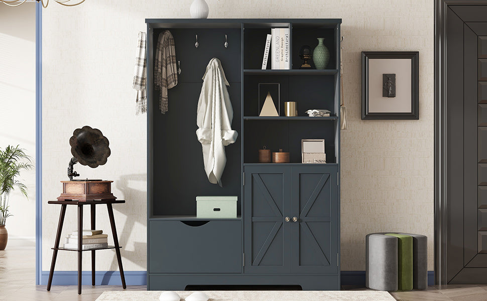 Armoire d'entrée élégante et multifonctionnelle avec rangement en bleu antique