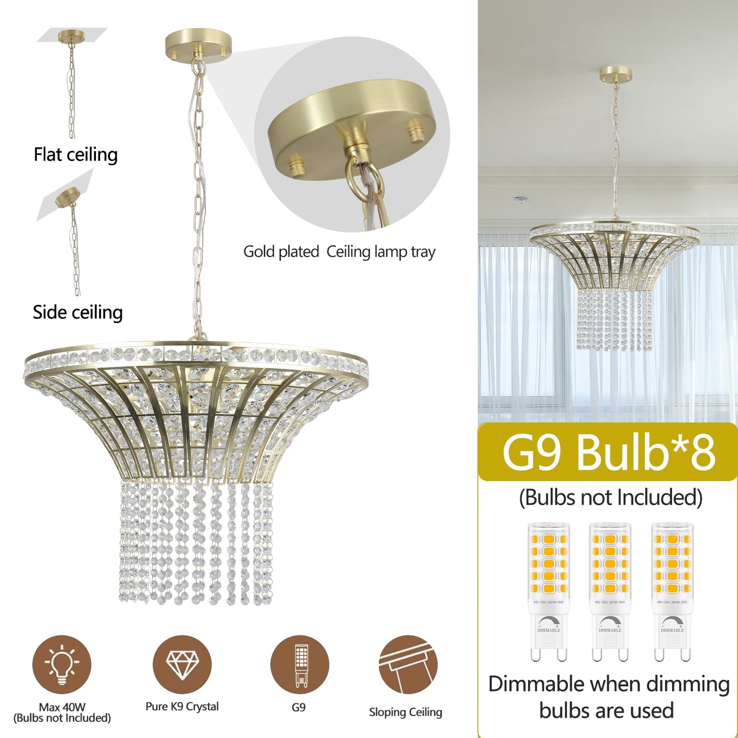 (Same as W1340120181/L5021) 8-Light 23.6" Wide Crystal Waterfall Chandelier (Bulb Not Included) - Korvel