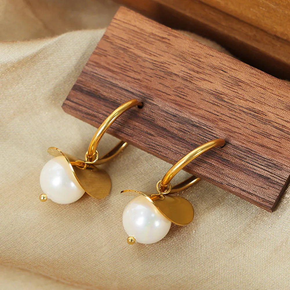 Elegant 18K Gold-Plated Bead Dangle Earrings