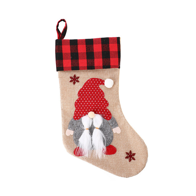 Christmas Socks Pendant Faceless Elderly Checkered Christmas Socks Gift Bag Christmas Decorations - Korvel