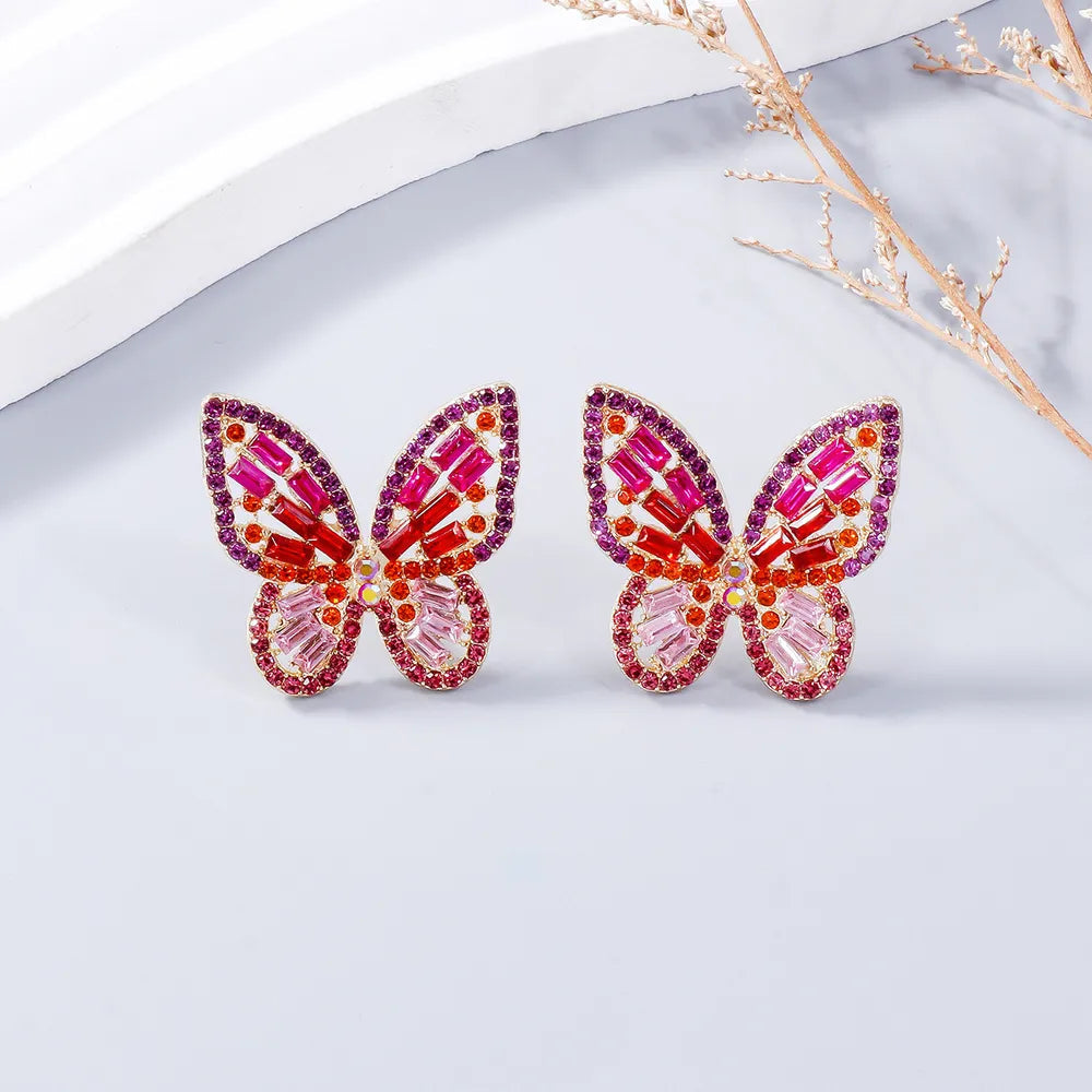 Alloy Inlaid Rhinestone Butterfly Earrings - Korvel