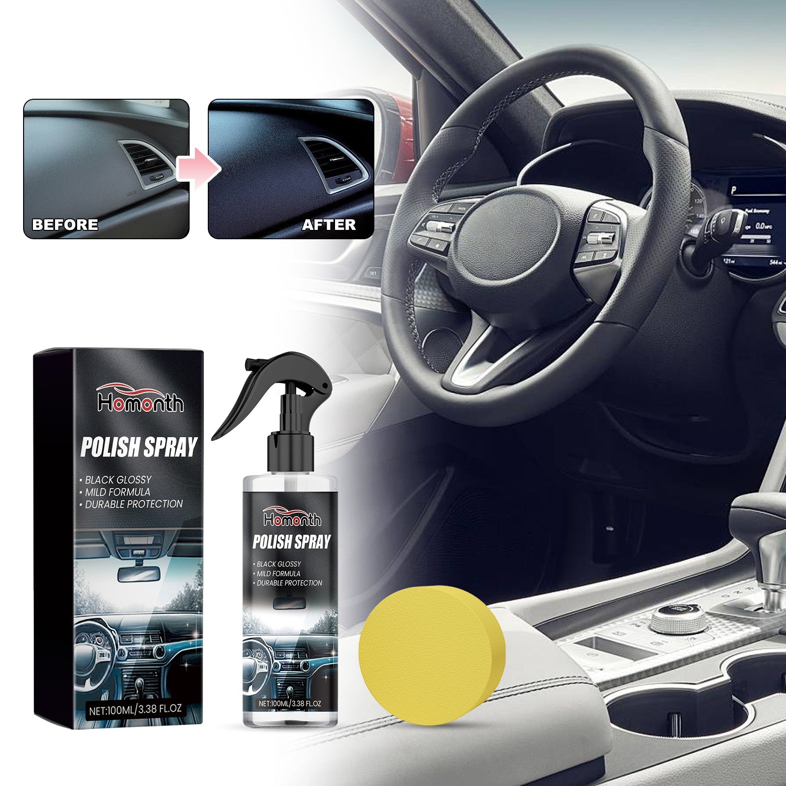 Polish Spray, Wash Free Clean Decontamination Seat Instrument Panel Cleaner - Korvel
