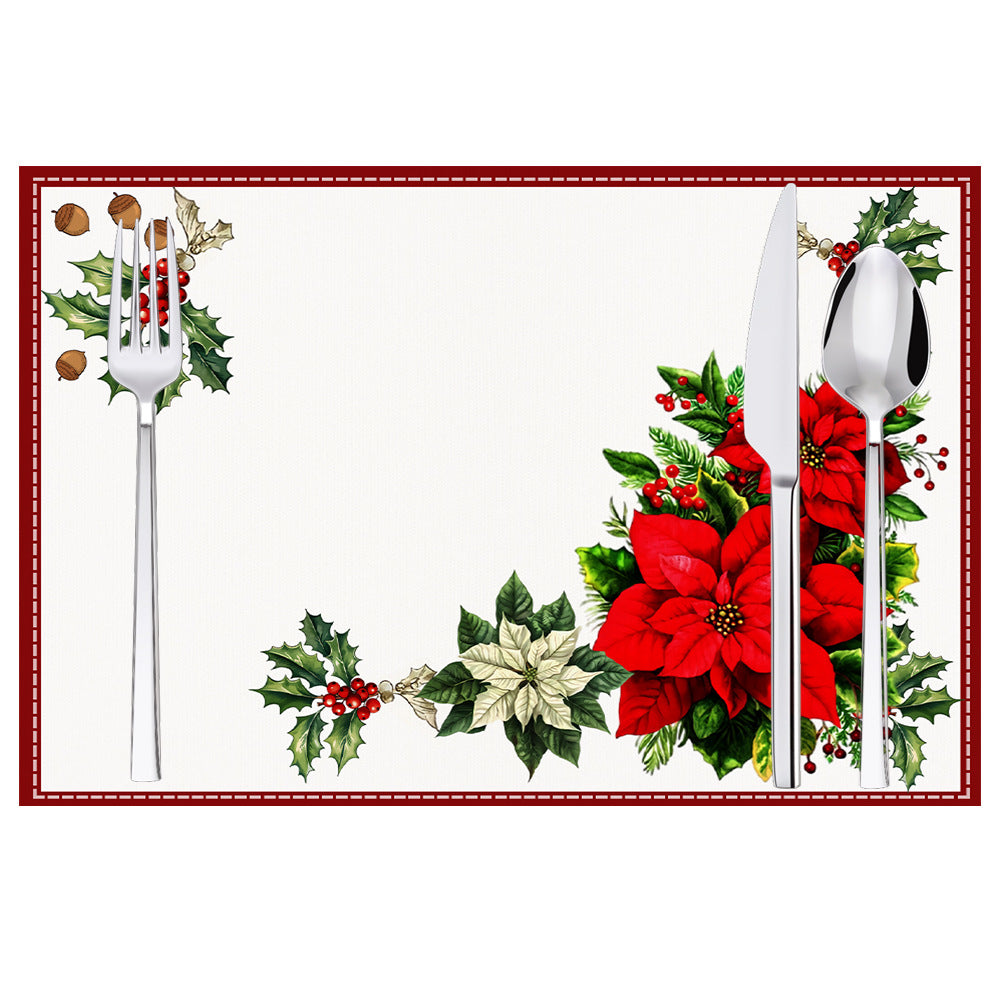 Christmas Red Flower Meal Mat Flower Pinecone Printed Table Mat Holiday Table Insulation Mat - Korvel