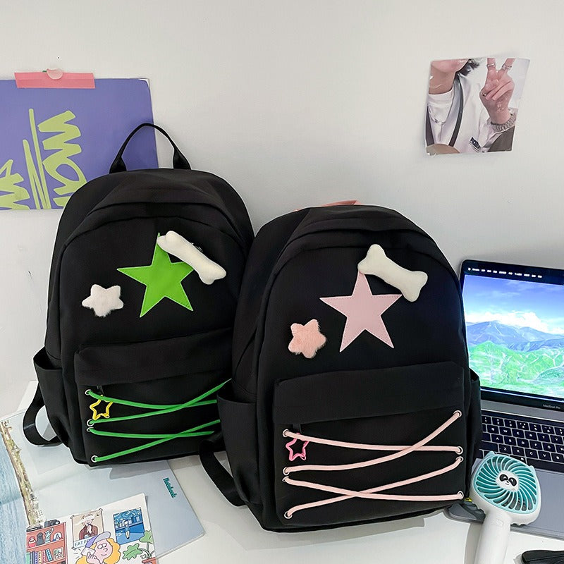 Japanese cute girl bag Niche self made fiv pointed star backpack ins college student schoolbag female high school backpack - Korvel