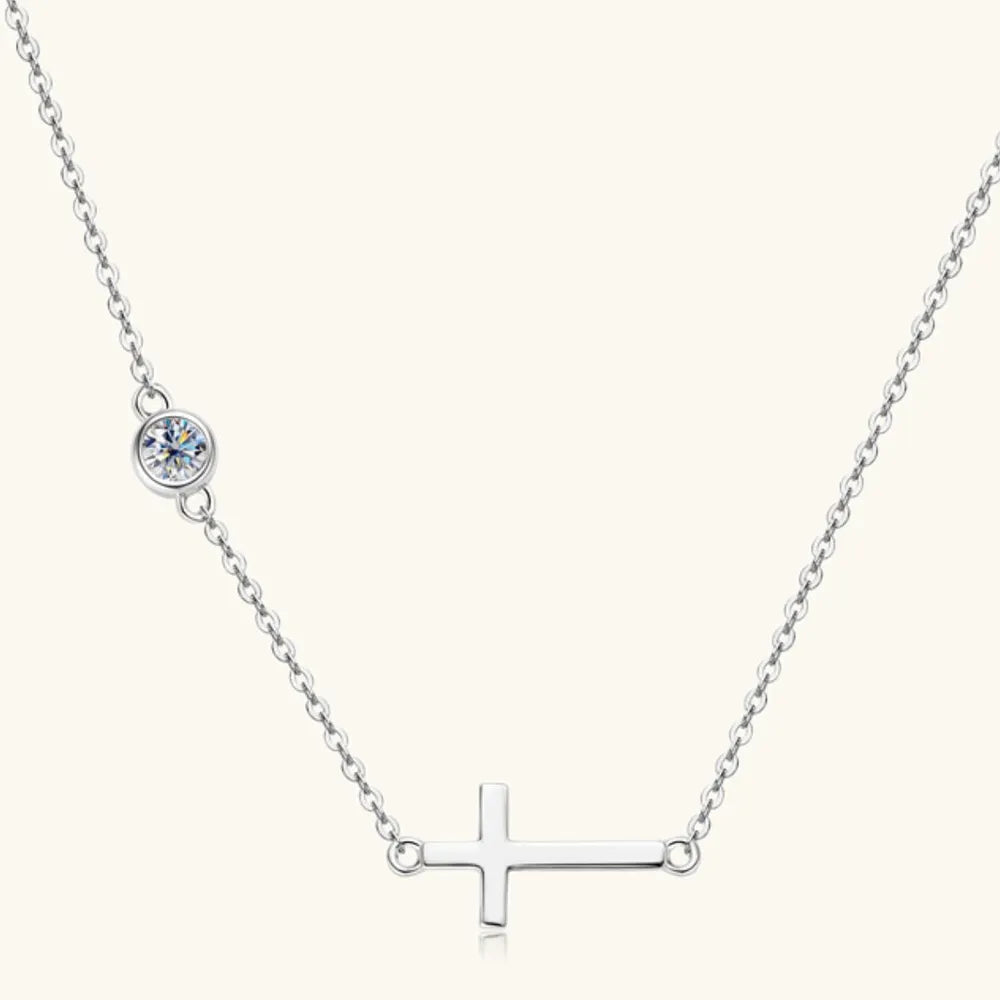 Cross 925 Sterling Silver Moissanite Necklace - Korvel