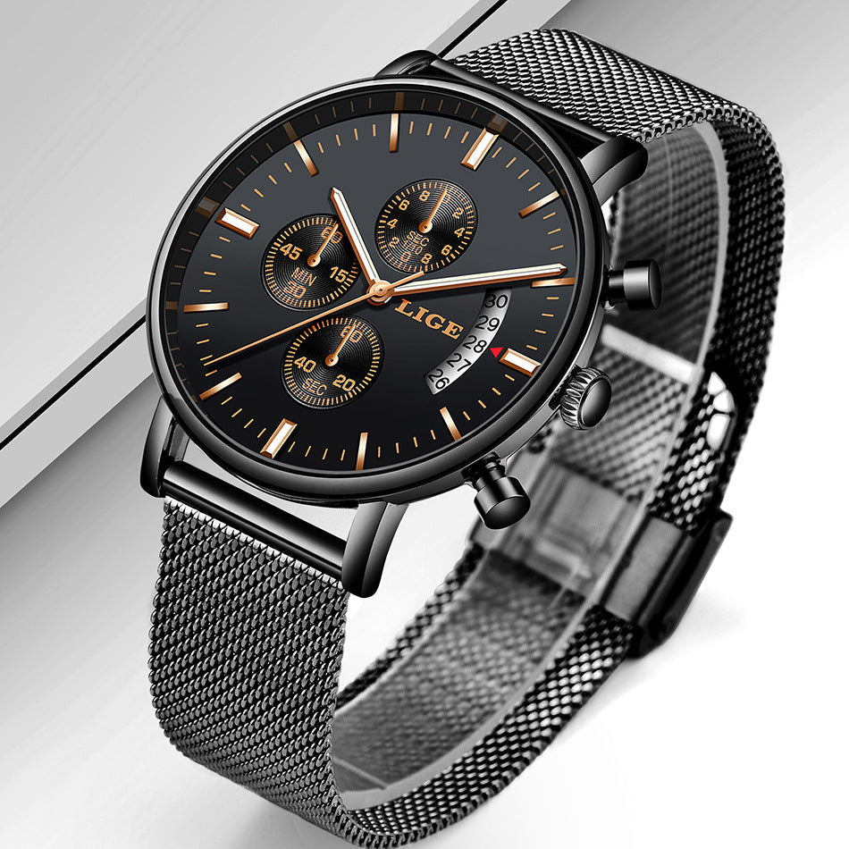 LIGE Fashion Mesh Strap Waterproof Men's Watch - Korvel