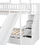 Twin over Twin House Bunk Bed with Trundle and Slide Storage Staircase Roof and Window Design  White - Korvel