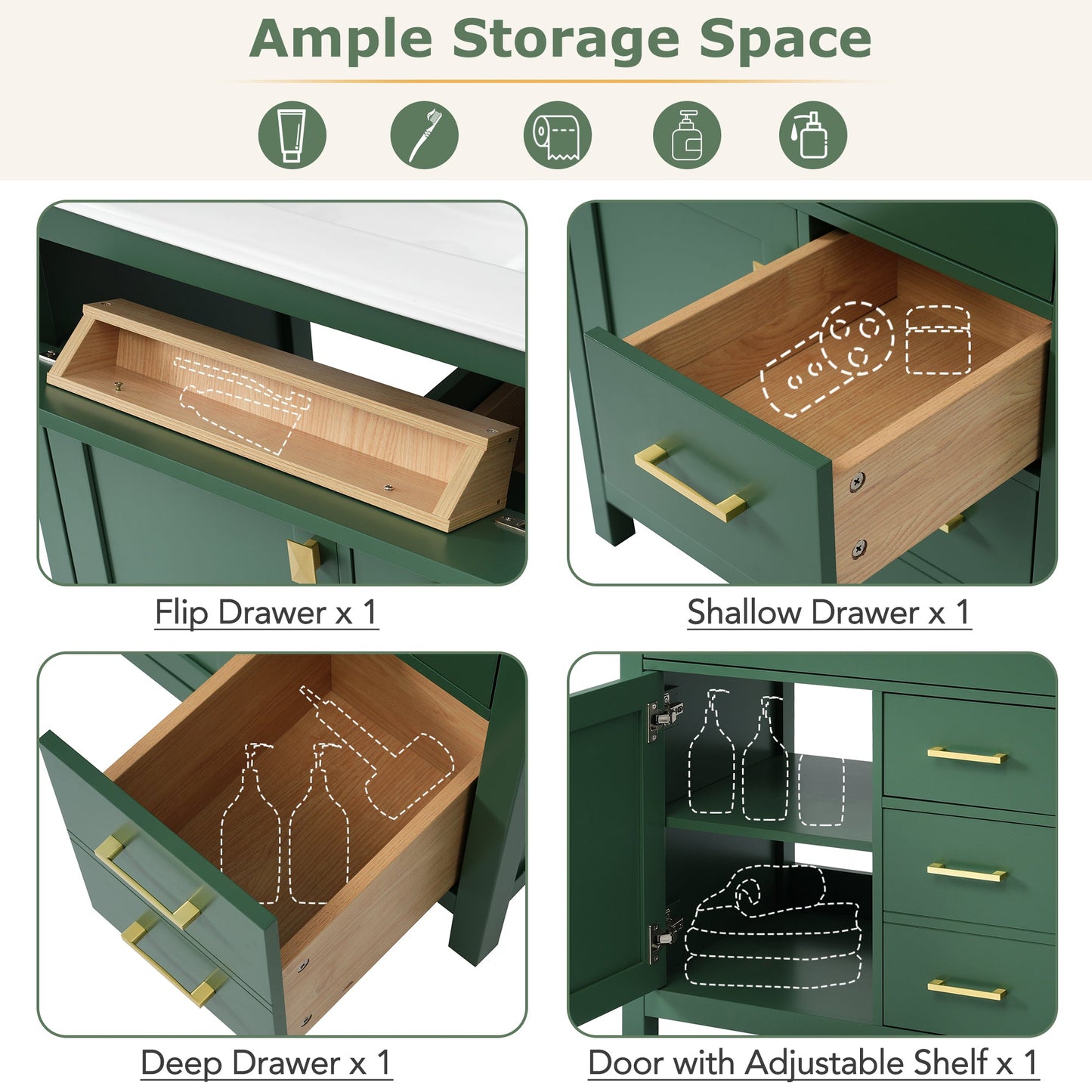 30-Inch Green Bathroom Vanity with Ceramic Sink