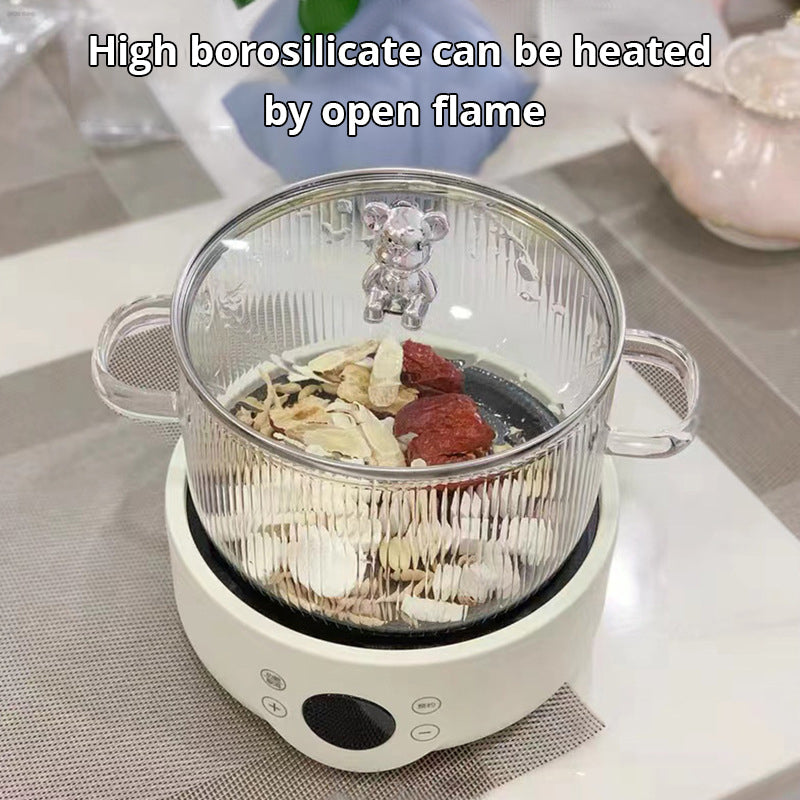 Small Bear Soup Bowl, Large Household New High Beauty Salad Bowl, Instant Noodle Bowl with Cover, Double Ear Glass Pot - Korvel