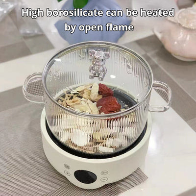 Small Bear Soup Bowl, Large Household New High Beauty Salad Bowl, Instant Noodle Bowl with Cover, Double Ear Glass Pot - Korvel