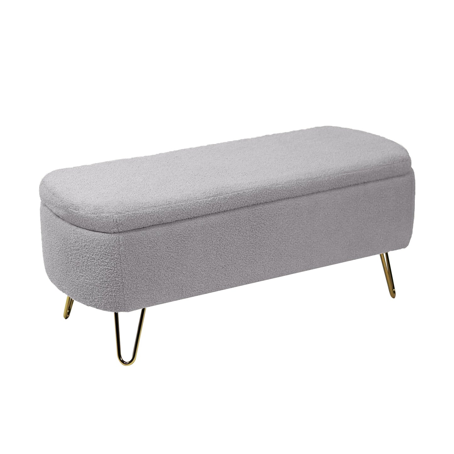 Grey Storage Ottoman Bench for End of Bed Gold Legs Modern Grey Faux Fur Entryway Bench - Korvel