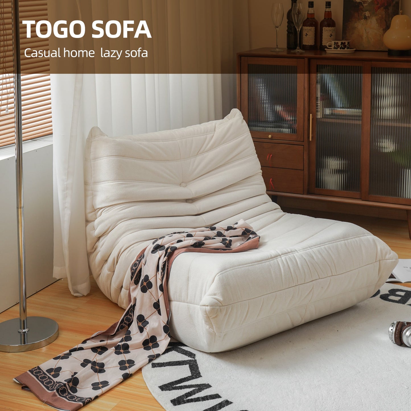 Sillón de frijoles grande sin instalación para adultos - Blanco roto