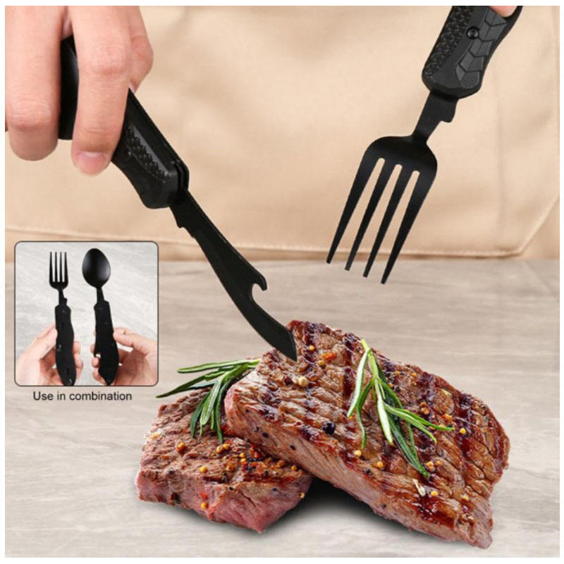 Multifunctional camping tableware stainless steel knife fork spoon, outdoor portable survival eating tools - Korvel