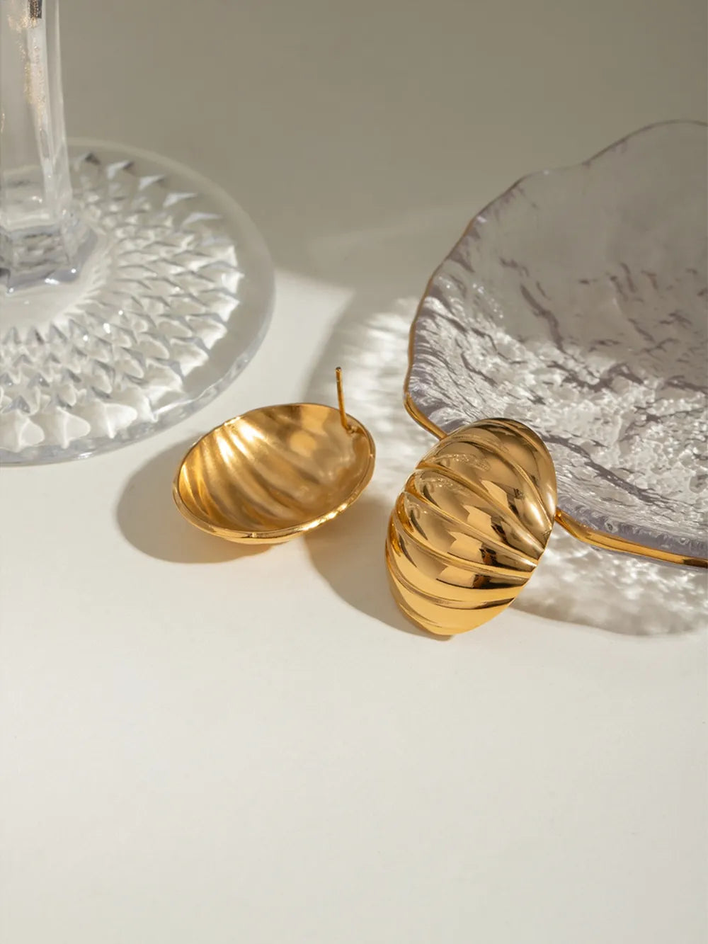18K Gold-Plated Stainless Steel Ribbed Earrings - Korvel