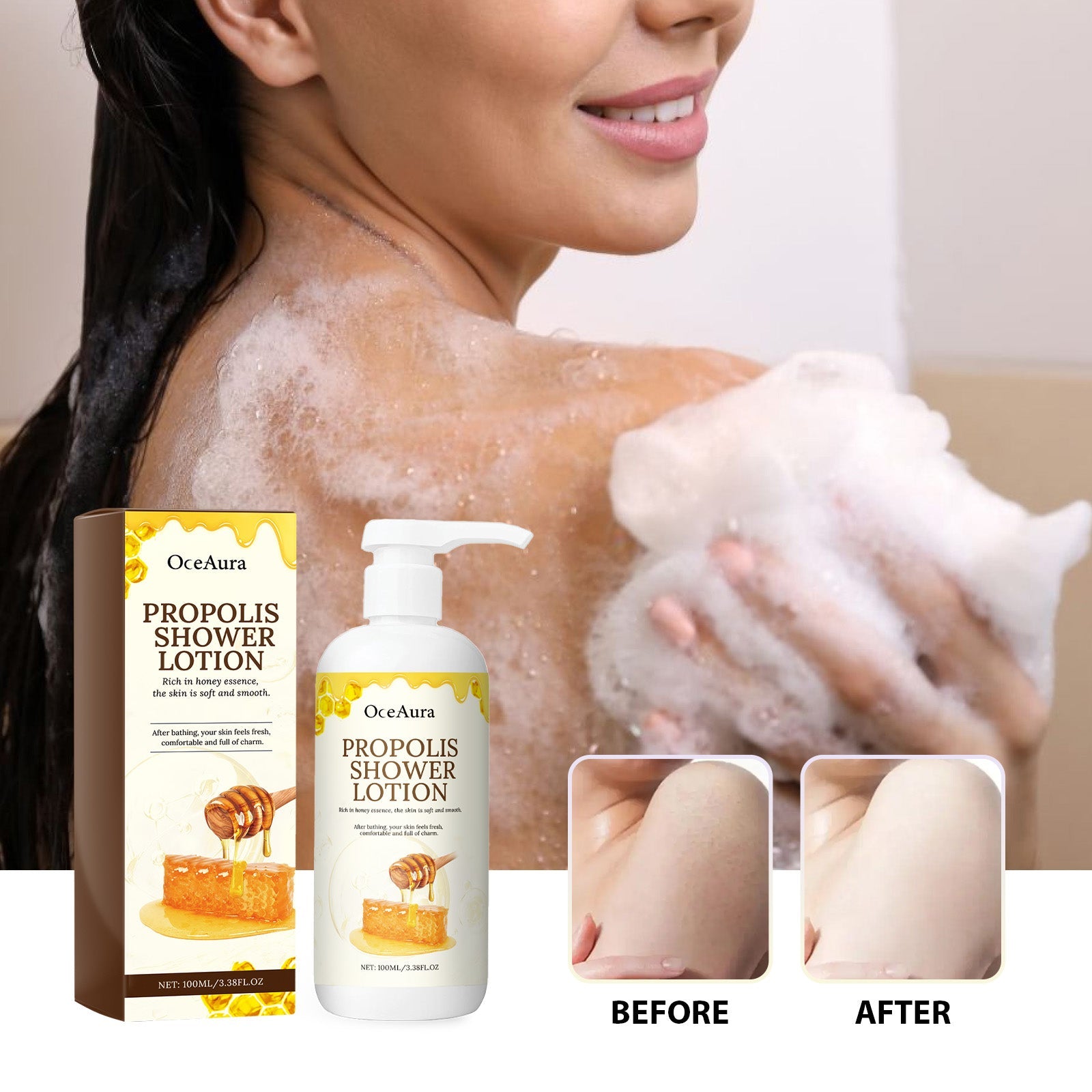 Propolis Shower Lotion, Body Skin Cleansing And Moisturizing Dull Exfoliating Body Wash - Korvel