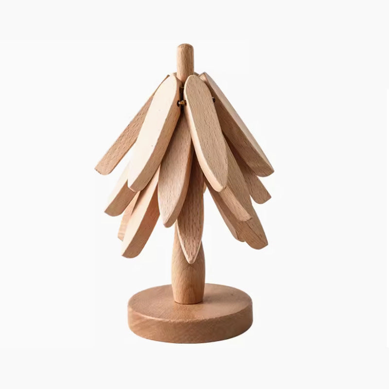 Wooden Christmas Tree Folding Coaster Black Walnut Thick Seat Adiabatic Pad For Kitchen Desktop Decoration Housewarming Gift - Korvel