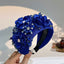 Solid color fabric flower oversized wide edged crystal headband - Korvel