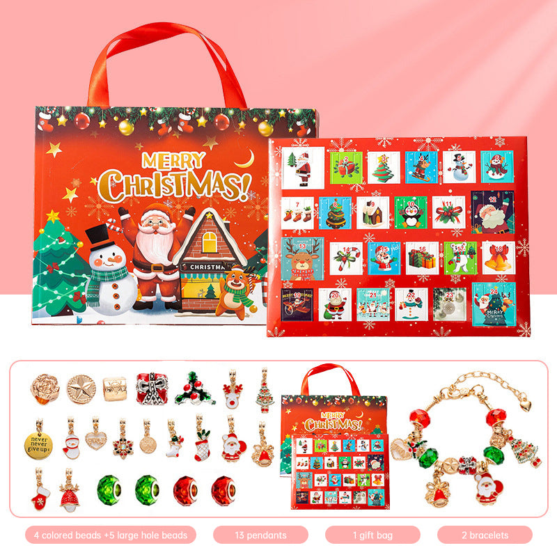 DIY creative children's bracelet jewelry 24-grid calendar Christmas holiday surprise blind box silver set - Korvel