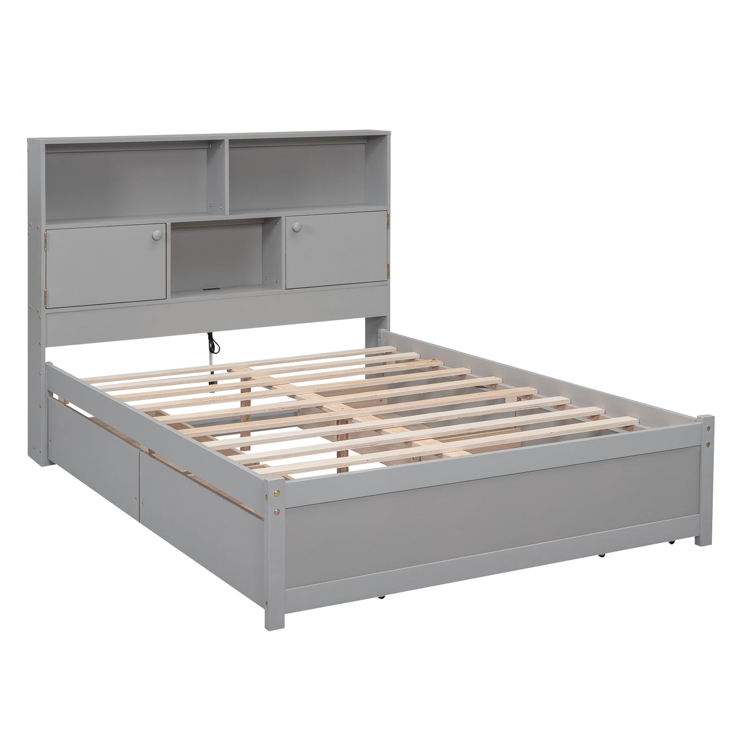 Full Size Platform Bed with Storage Headboard and Charging Station