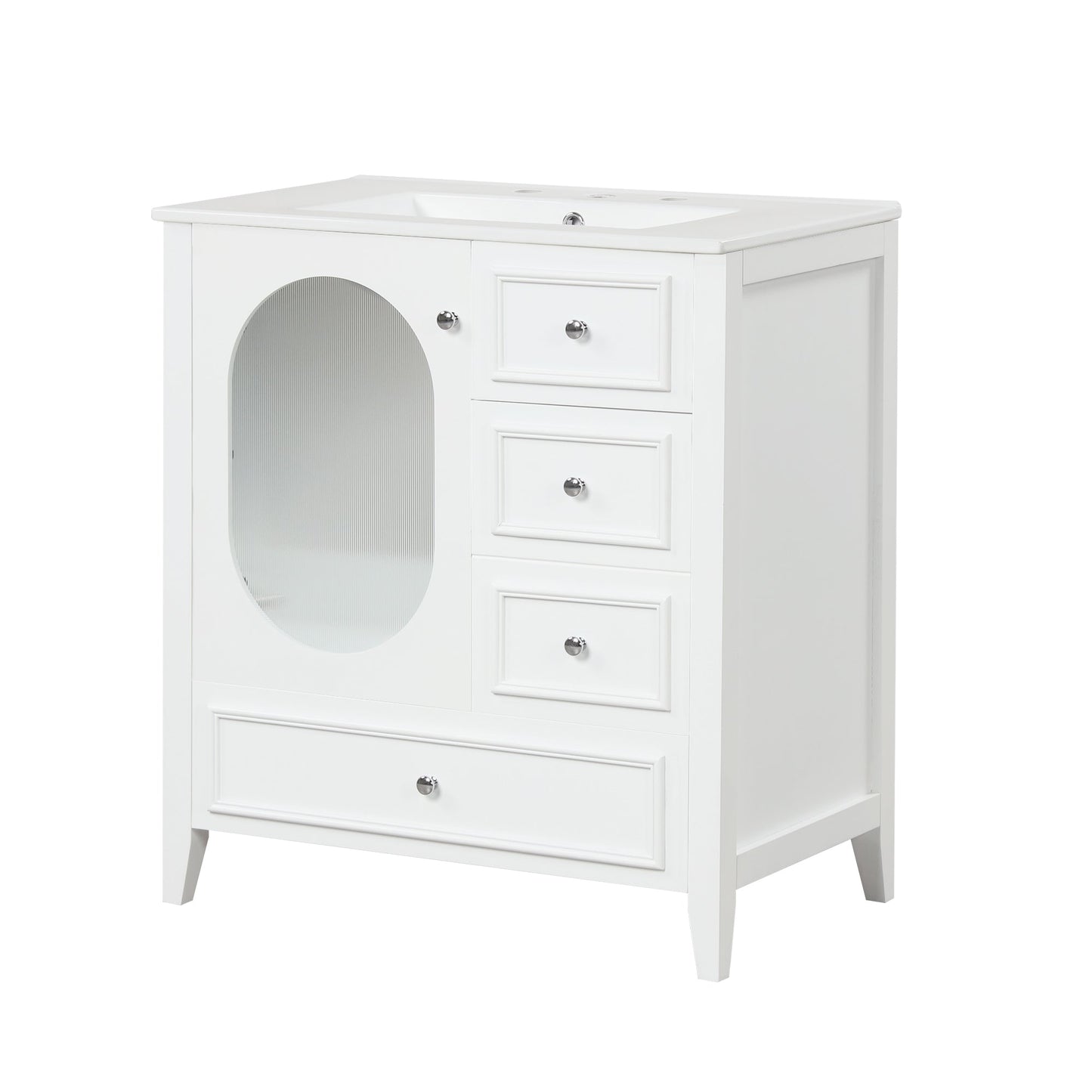 30" Bathroom Vanity with Sink, Bathroom Vanity Cabinet with Three Drawers and Door, Solid Wood and MDF, White - Korvel