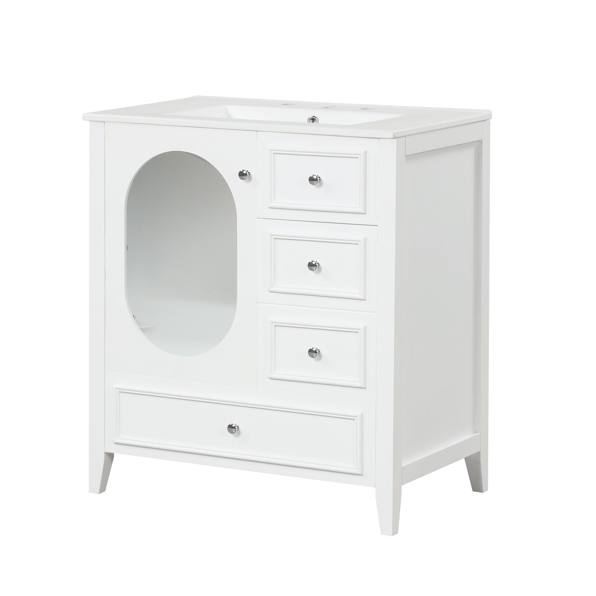 30" Bathroom Vanity with Sink, Bathroom Vanity Cabinet with Three Drawers and Door, Solid Wood and MDF, White - Korvel