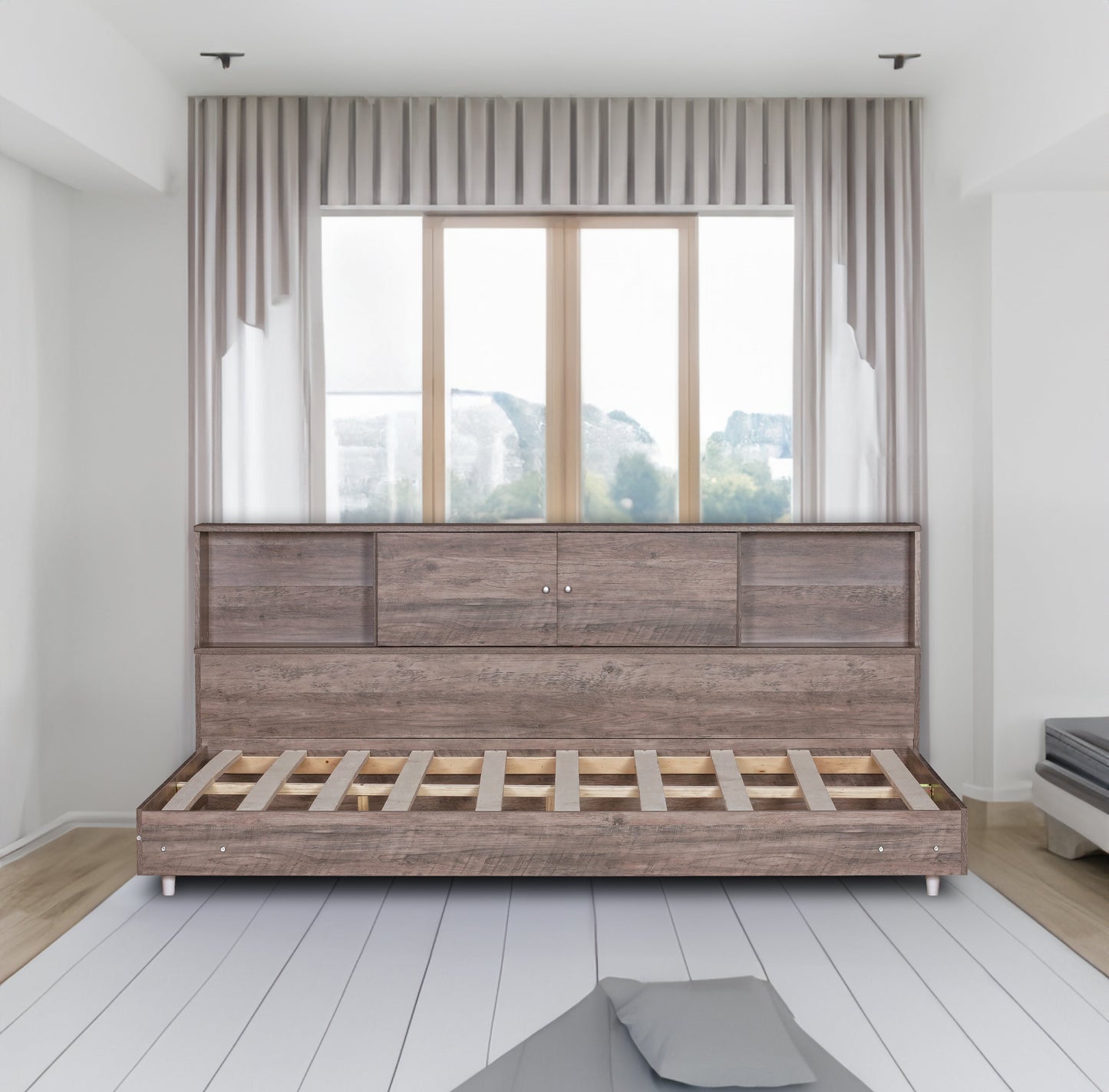 Full Size Daybed Frame with Storage Bookcases Wood Light Oak - Korvel