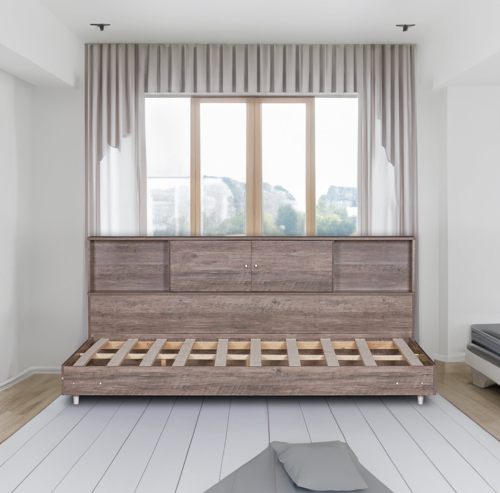 Full Size Daybed Frame with Storage Bookcases Wood Light Oak - Korvel