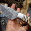Premium Custom Skinning Knife | Raindrops Damascus Blade & Sheep Horn Handle | 7.2 Inches | Includes Leather Sheath | KBS Knives - Korvel