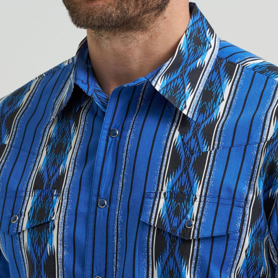 Wrangler Men's Blue Aztec Long Sleeve Shirt - Korvel