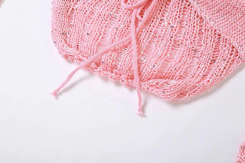 Conjunto de Falda Mini de Crochet Desgastado Dulce Como el Azúcar